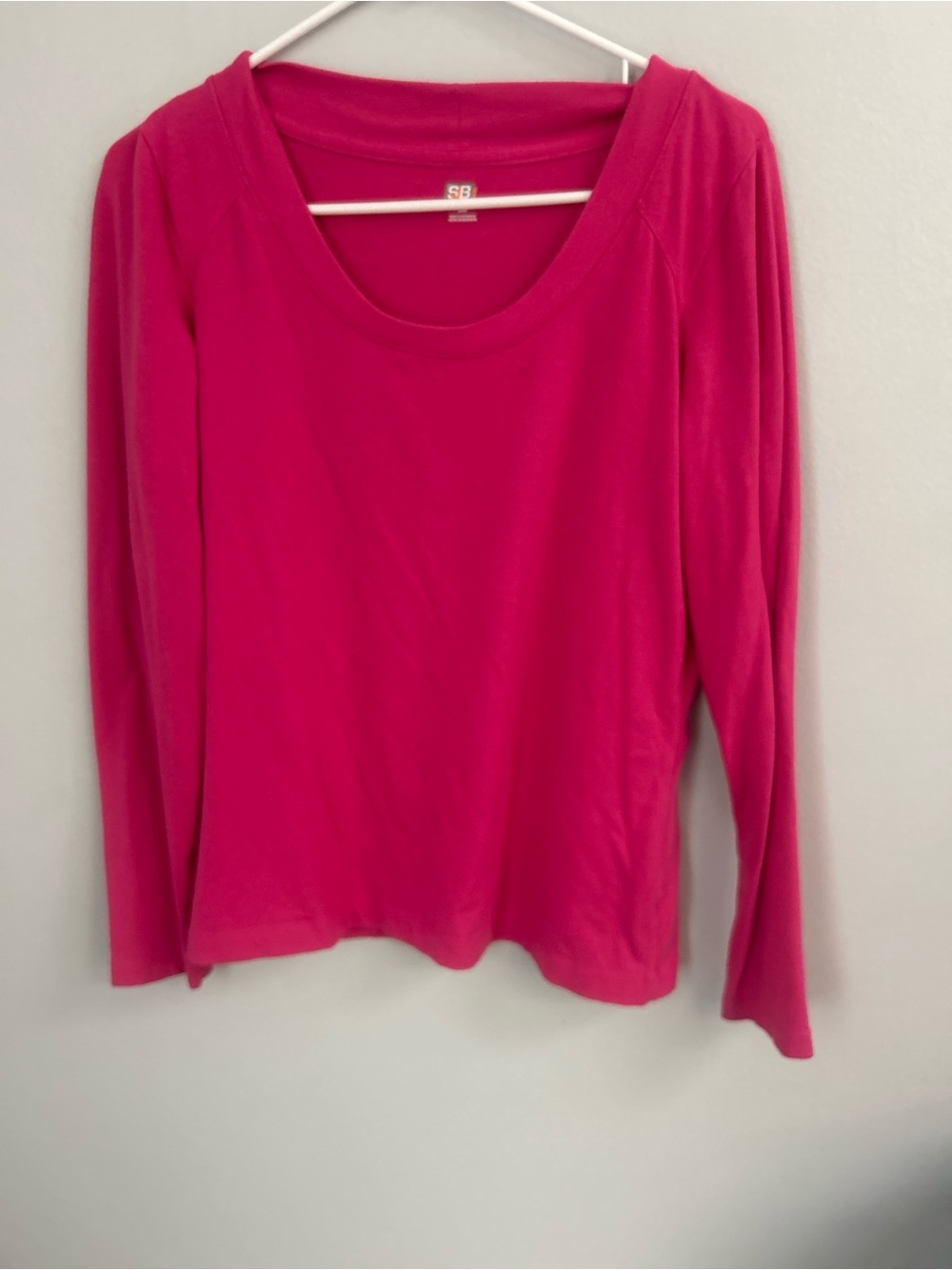 Scoop Neck Long-Sleeve Top in Hot Pink by